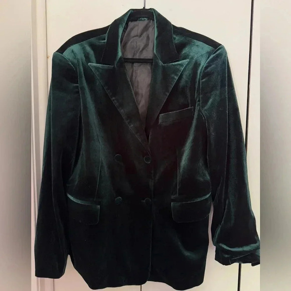 Vintage Emerald Green Velour Blazer - Size L - Picture 2 of 9
